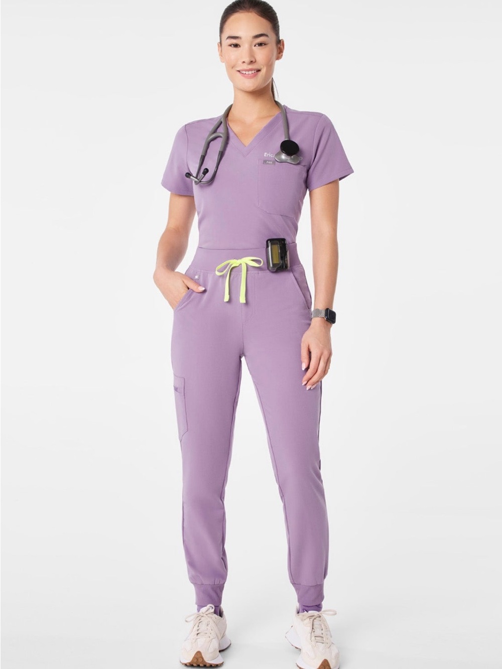 Figs Women’s Lavender Jogger pants with Neon Drawstring